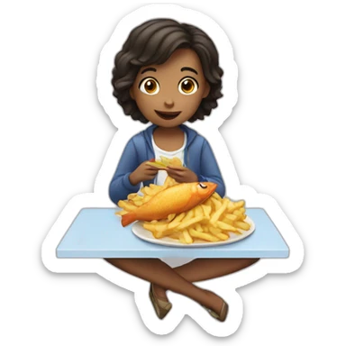girl eating fish and chips sticker