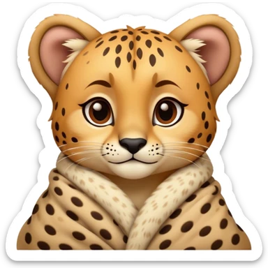 Cute, Disney-style cheetah cozy in blanket  sticker