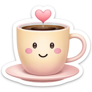 A cute coffee cup that emits warm steam, soft pastel colors, cozy and inviting, with a heart on top of the cup sticker