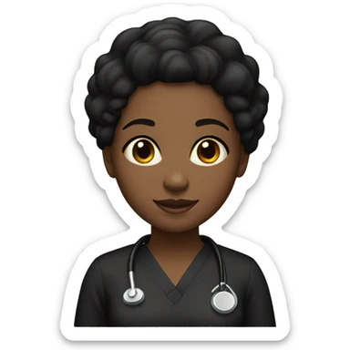 Black girl with middle part and black hair in black scrubs full body sticker