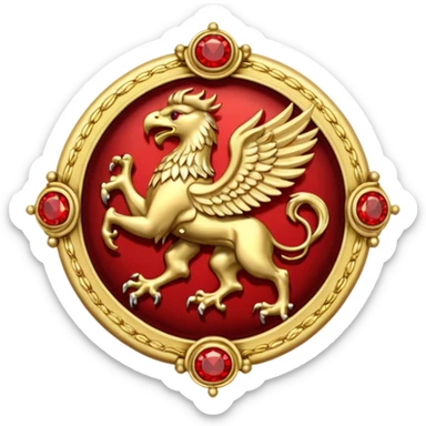 Golden griffin crest / brosch in a circle with red gems and no background sticker