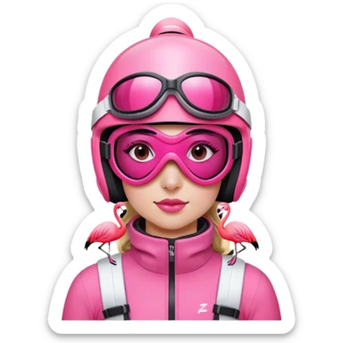 Skiing girly flamingo with ski helmet, goggles sticker