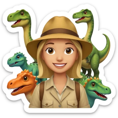 A human living with the dinosaurs and taking a selfie with them sticker
