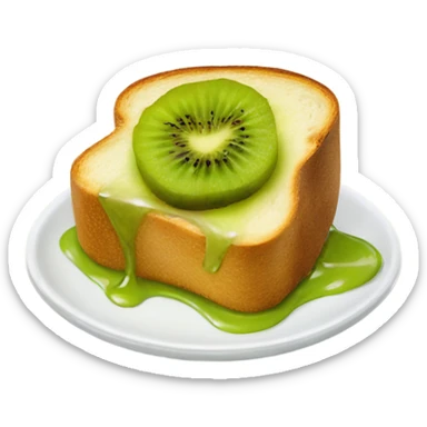 a piece of toast with a melted kiwi on top sticker