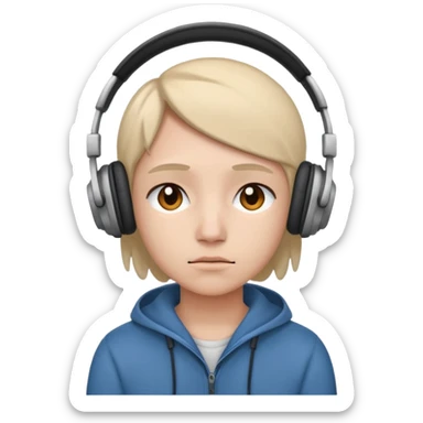 Sad face wearing headsphones sticker