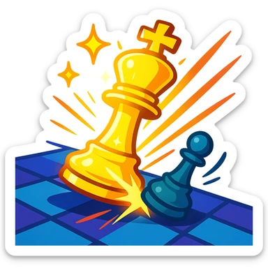 a glowing chess piece making a brilliant chess move with sparkles and dynamic motion lines, vibrant toon style sticker