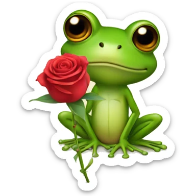 frog holds a rose sticker