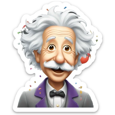 happy albert einstein with lots of colourful confetti and party balloons sticker