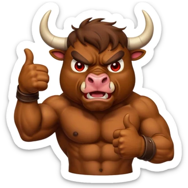 Angry bull emoji showing thumbs up (Like) sticker