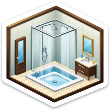 Luxury hotel shower, isometric sticker