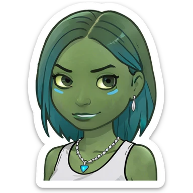 A digital emoji-style illustration of a female character with long, straight black hair, wearing a white tank top. Her eyes are closed, and she has a sad facial expression with downturned lips. Two blue tear streaks are flowing from her eyes. sticker
