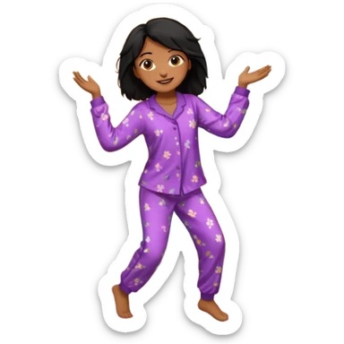 generate a pretty bratz brown skinned girl with messy black hair in pyjamas dancing in room sticker