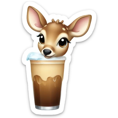 Baby deer drinking iced coffee sticker
