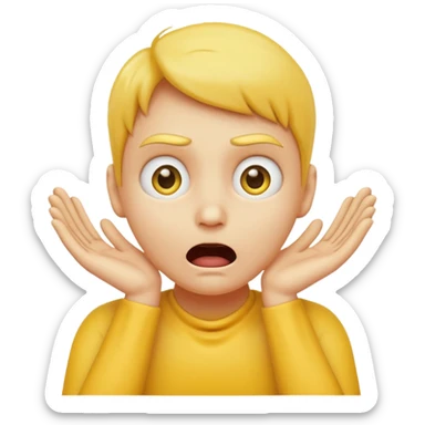 Yellow face emoji strangling itself with 2 arms crossed and hands saround neck and eyes looking up in fear sticker