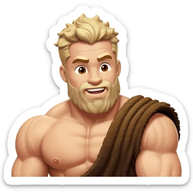 Cinematic Realistic Hercules Portrait, head tilted dramatically with an exaggeratedly amused expression, featuring a bold yet playful demeanor. His rugged, muscular form and finely detailed classical garb are rendered with dynamic lighting and robust textures, conveying a rare moment of lighthearted mirth from a timeless legend. sticker