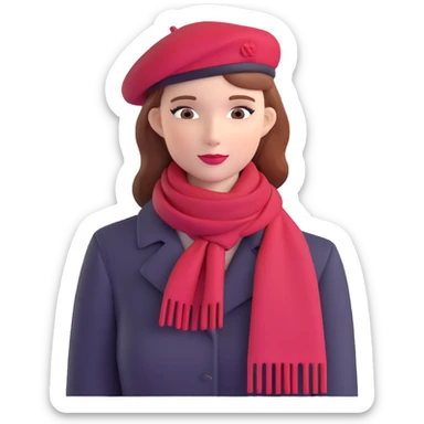 Elegant Parisian woman with red beret and scarf sticker