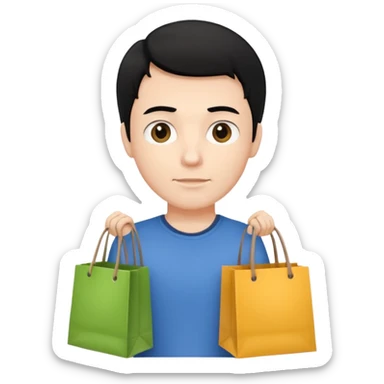 a white man black hair with clothing shopping bag sticker
