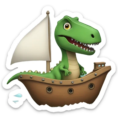 A cartoon t-rex on a ship sticker