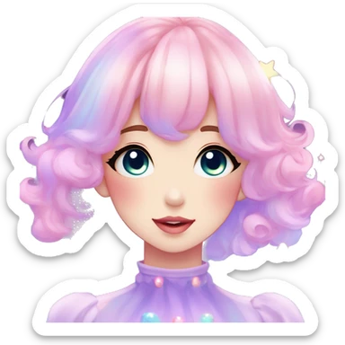 Gorgeous pastel anime style lady blushing nebula-gradient-sparkle face dreamy idol model colorful shiny stars galaxy kawaii cottagecore pearly petite simplistic aesthetic trending style sticker