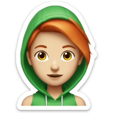 white red hair girl in a green hoodie with green eyes sticker