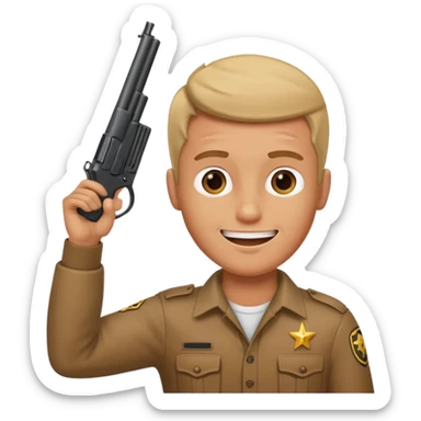 Guy with holding gun pointed at his head while he’s smiling sticker