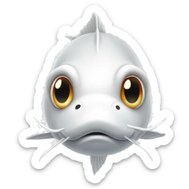 A white mustache on The face forward of an All white koi fish with long flowing fins sticker