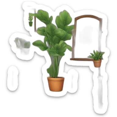 man bedroom with an mirror and a plant next to it sticker