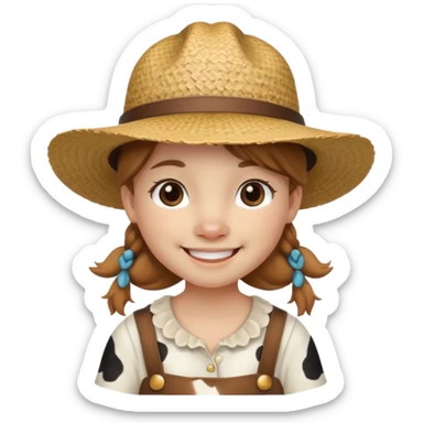 Girl cow with a small straw hat sticker