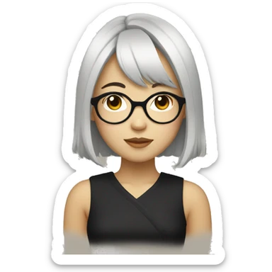 a japanese girl wearing gold round glasses and black medium length hair sticker