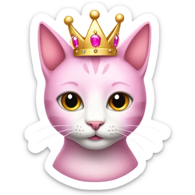 Pink cute sparkly, shimmery cat wearing a crown sticker