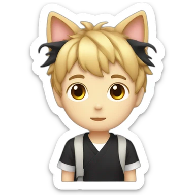 Japanese boy, with black cat ears and a cute hair style in black sticker
