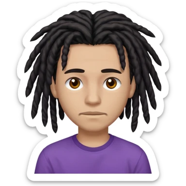 medium brown teen with black dreads and brown eyes that has a small faint mustache and purple shirt sticker