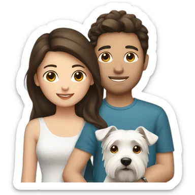 Brunette girl and brunette boy with westie sticker