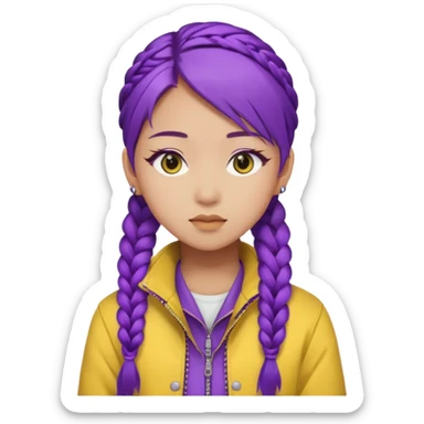 kpop hunters Rumi purple hair asian, yellow jacket and hair one large braid sticker