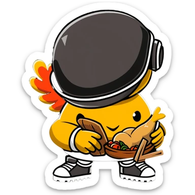 PUBG player with Level 3 helmet celebrating with roasted chicken dinner trophy sticker