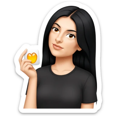 female, black shirt, long black hair sticker