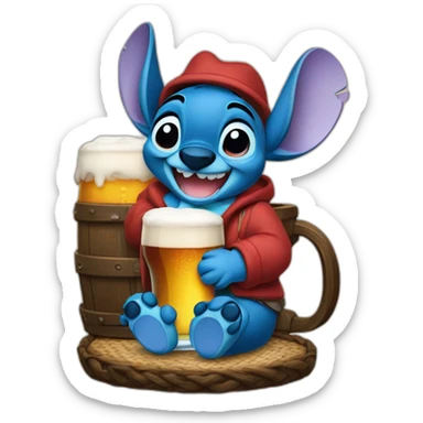Stitch Disney buvant une bière sticker