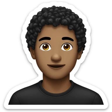 Create an emoji-style image of a young man with dark, curly hair, fair skin with a mole above his lip, wearing dark clothing and eyeliner.

 sticker