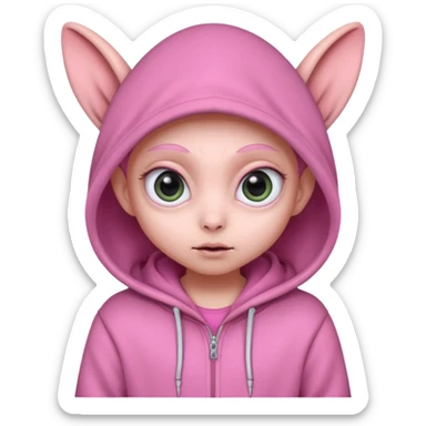 Aliens Pink, hoodie, cute big eyes, big ears, half body sticker
