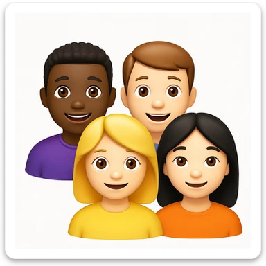 A 3D emoji in iOS emoji aesthetic style showing a small group of people standing together, smiling and facing forward, diverse appearances, friendly expressions, glossy Apple-style finish, clean white background

 sticker