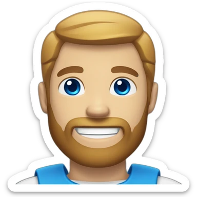white Man with brown beard and blue eyes smiling flexing bicep sticker