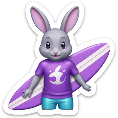 Glitter happy gray bunny purple cian surf sticker