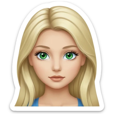 Blonde balayage long hair White young women with blue-gray-green eyes Long lashes and make Up  sticker