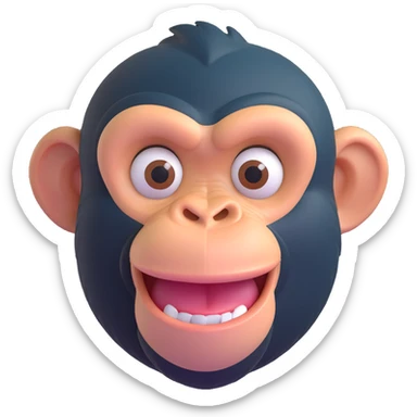 3D emoji style chimpanzee face, winking, cheeky expression sticker