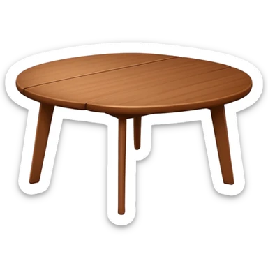 A simple, angled wooden table matching the same style and perspective as the ‘🪑’ chair emoji, with warm medium-brown color, minimal shading, rounded edges, clean lines, slightly 3D, white background. sticker