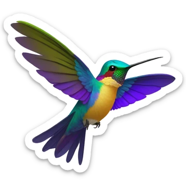 colibri en colores morados cabeza y pecho, alas azul, amarillo y morado sticker
