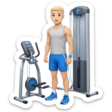 standing fit man with blue shorts cable-machine-exercise sticker