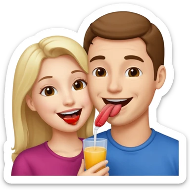 A woman licking a man happily sticker