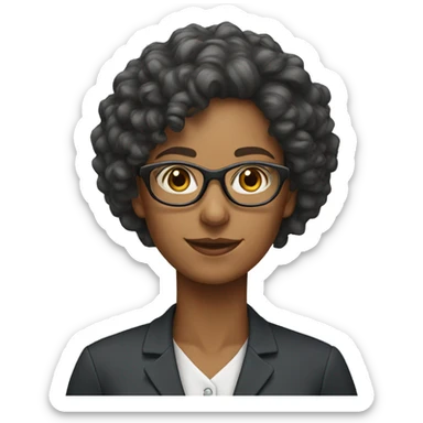 woman teacher of English with curly hair and glasses  sticker
