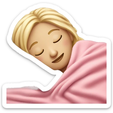 Blonde girl sleeping on left side in pink blanket sticker